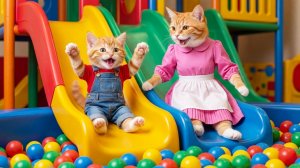 🐱🎠 Мама-кошка выводит котенка на игровую площадку и испытывает настоящую радость!💖✨