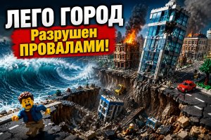Город Lego разрушен провалами грунта: эксперимент с прорывом дамбы и цунами