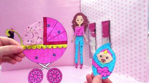 КАК СДЕЛАТЬ БУМАЖНУЮ КУКЛУ РЕБЕНОК И КОЛЯСКУ DIY PAPERCRAFT