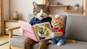 🐱📸 От воспоминаний к любви# Папа-кот показывает рыжему котенку свои свадебные фотографии 💖✨