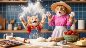❤️ Мама-кошка усердно работает весь день — рыжий котенок вручную печет торт, чтобы вызвать у не