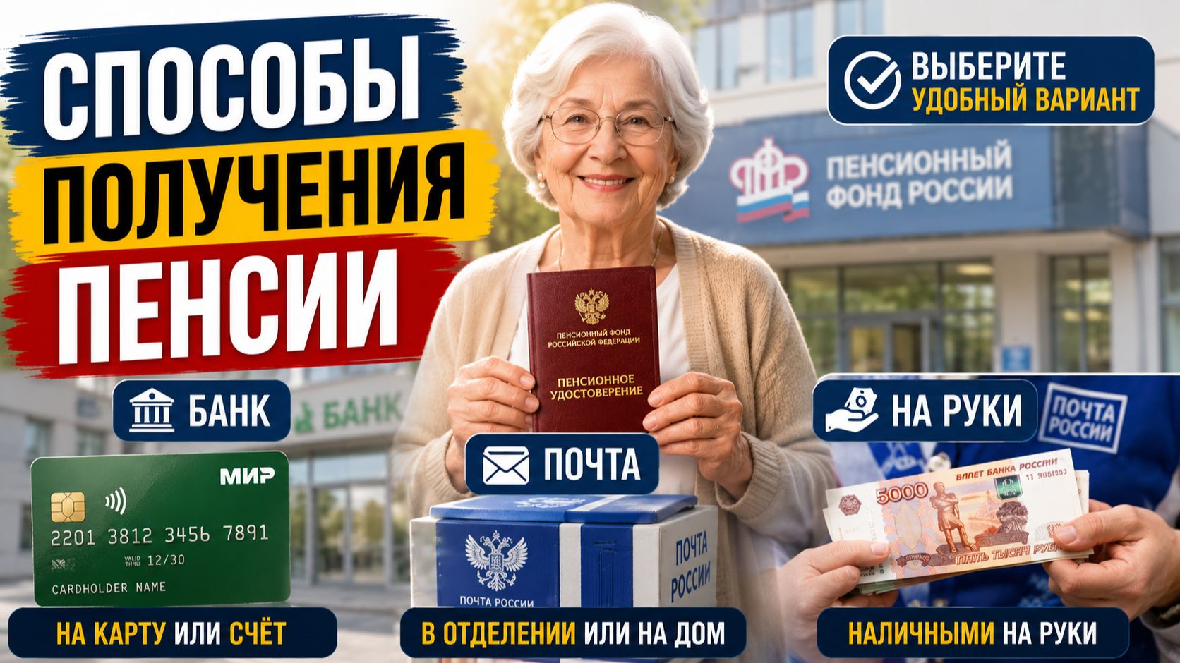 Способы получения пенсии Почта, Банк, на руки