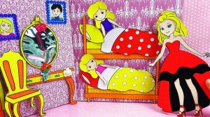 Спальня с двухъярусной кроватью для бумажных кукол-близнецов 👧 Семья# мама и дочки переодеваютс
