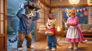 🐱🎉 От любви к сюрпризу# мама-кошка и котенок готовят трогательный день рождения для папы-кота 🎂