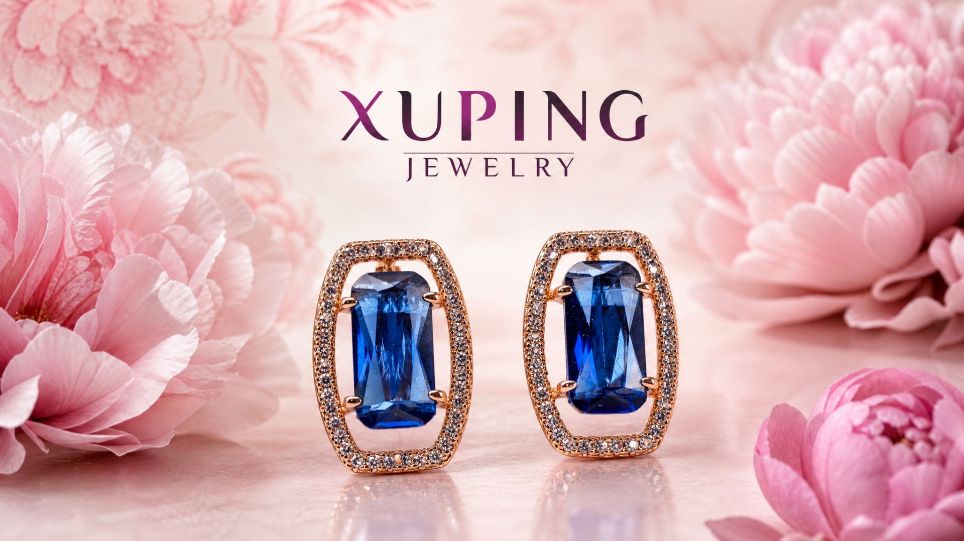 Серьги, XUPING Jewelry (Позолота, Цирконы,) Синий, (Клэр), X1-039