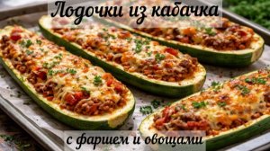 Лодочки из кабачка с фаршем и овощами под сырной шапочкой