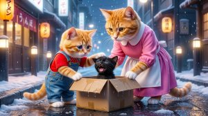 🐱❄️ От любви к спасению# мама-кошка и котенок спасают брошенную кошку в снегу 💖