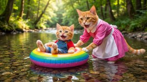 🐱🌿 От мечты к приключениям# мама-кошка ведет котенка в ванну с волшебным ручьем 💦💖