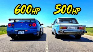 NISSAN GTR R34 600л.с. vs ВАЗ 2106 САТАНА 500л.с. ПОЛОМКА на ГОНКАХ