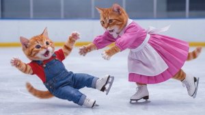 🐱⛷️ Зимняя мечта сбылась# мама-кошка берет своего котенка в первое лыжное приключение ❄️✨