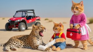 👉 😱🐱 Рыжий котенок и мама-кошка спасают умирающего леопарда в пустыне… То, что произойдет дальш