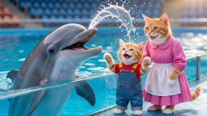 🐱💦 От мечты к всплеску# мама-кошка ведет котенка в волшебный аквапарк 💖✨