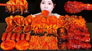 Мукбанг - морепродукты и креветки и курица - морской стол