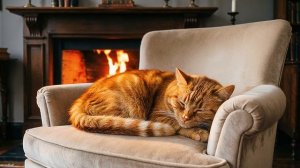 Релакс перед сном 🐱 Мурчание кота + Шум дождя + Треск камина | Уютное видео для сна и расслабления