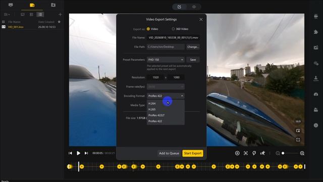 Insta360 Studio Export H264 fail