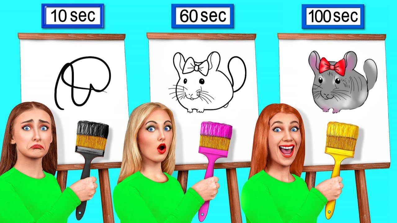 10 Секунд Vs 60 Секунд Vs 100 Секунд Челлендж Рисунков # Сумасшедший Челлендж от Mega DO Challe