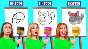 10 Секунд vs 60 Секунд vs 100 Секунд Челлендж Рисунков # Сумасшедший Челлендж от Mega DO Challe