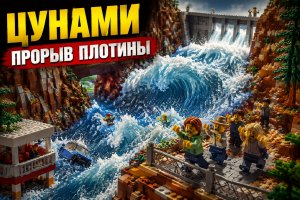 Цунами в каньоне Лего-Сити: эксперимент с волновой машиной и прорывом дамбы