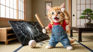 Рыжий котёнок разбил телевизор, играя в футбол в помещении… Мама-кошка работает день и ночь, чт