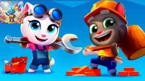 Talking Tom Pool.Tом и Анжела играют и строят Пиратский Сектор Аквапарка Тома. Мультик игра