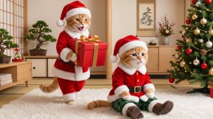 🎄🐱 Волшебный рождественский сюрприз от мамы-кошки — реакция котенка — чистая радость!🎁❤️