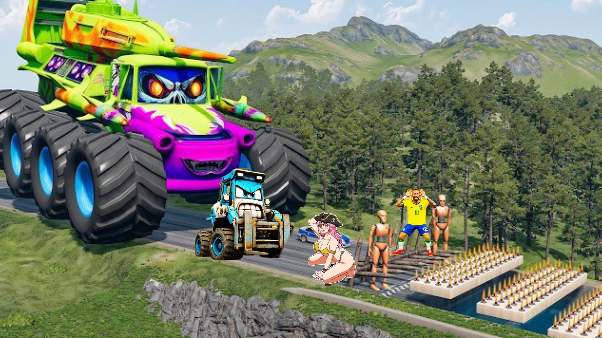 ПОЛОСА ПРЕПЯТСТВИЙ Грузовик против полицейской машины в БИМКЕ Beamng.Drive