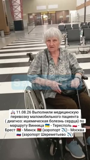 Перевозка маломобильного пациента Винница - Тересполь - Брест - Минск (✈️) - Москва (Шереметьево ✈️)