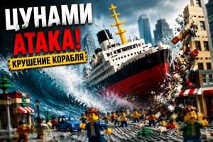 Корабль врезается в город Lego: цунами и прорыв дамбы