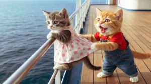 🐱🚢 От дома к приключениям# два брата и сестры котенка наслаждаются круизом мечты с мамой и папо