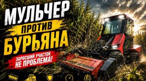 Погрузчик с мульчером в заросшем бурьяне.