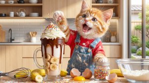 🐱🧋 От крошечных лапок до сладкого сюрприза# котенок Рыжий готовит чай с молоком мамы-кошки 💖✨