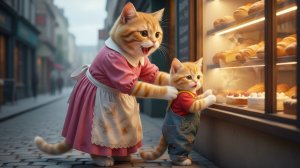 🐱🥖 От пустых карманов к свежему хлебу# мама-кошка усердно трудится ради мечты своего малыша 💛✨