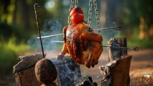 Курица над огнем и картофель в углях: лесной ужин