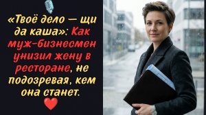 «Твоё дело — щи да каша»: Как муж-бизнесмен унизил жену в ресторане, не подозревая, кем она станет.