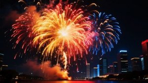 Грандиозный салют над мегаполисом! 🎆✨ Отражение в воде. 🌃