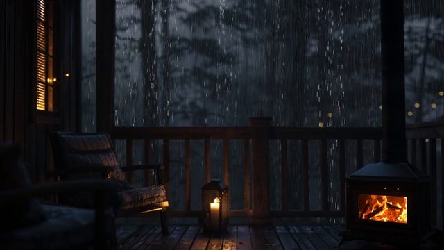 Дождь на балконе и тепло камина 🌧️ Звуки грозы для расслабления и крепкого сна