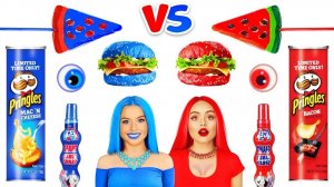 КРАСНАЯ ЕДА VS СИНЯЯ ЕДА ЧЕЛЛЕНДЖ! Едим Вкусняшки Одного Цвета Целый День