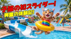 [Первое испытание] Коко-чан впервые катается на водной горке!Неожиданное большое приключение!?🐱