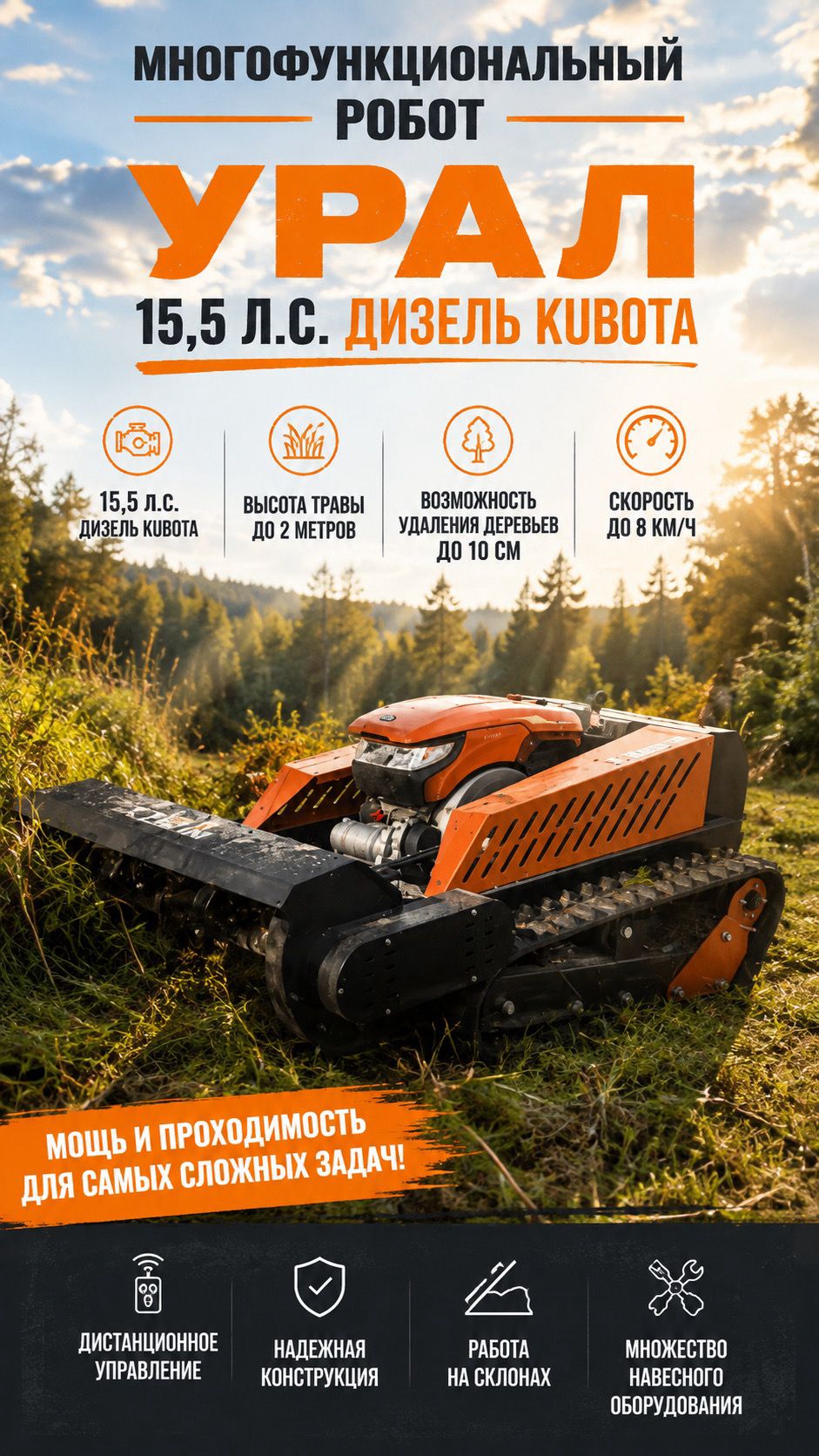 Новинка 2027 года, Многофункциональный робот Урал с дизельным мотором #gardenstock #робот #мульчер