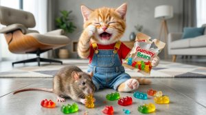 Рыжий котенок плачет после того, как мышь украла его конфету… Сладкий сюрприз для мамы меняет в