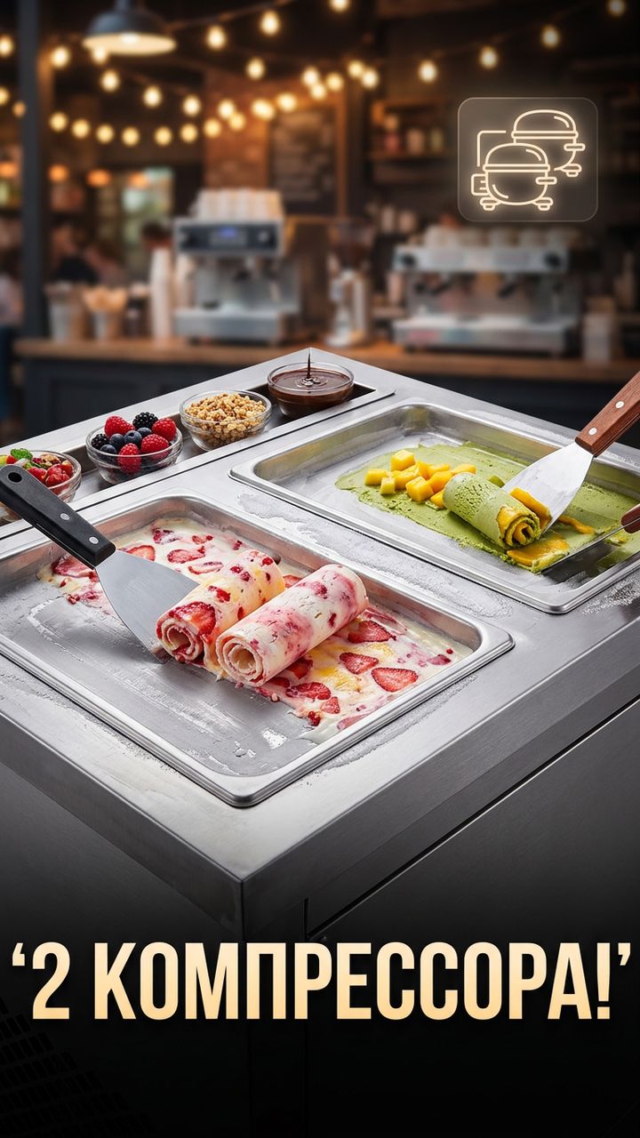 Фризер для ролл мороженого KCB-2F Foodatlas (стол для топпингов, 2 компрессора)