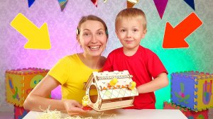 Никита и мама делают скворечник-кормушку для птиц