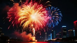 Грандиозный салют над мегаполисом! 🎆✨ Отражение в воде. 🌃