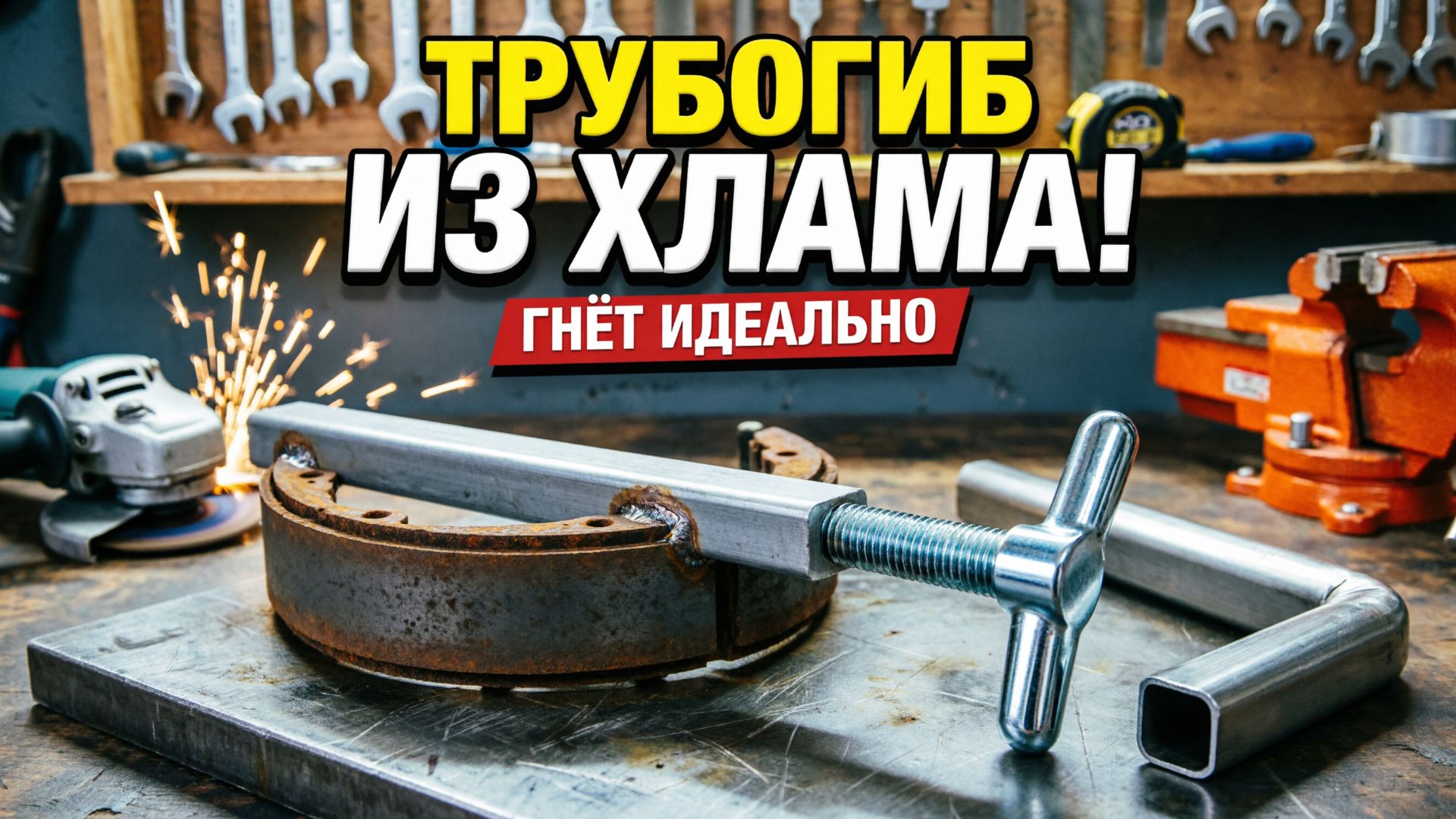 ТРУБОГИБ ИЗ ТОРМОЗНОЙ КОЛОДКИ СВОИМИ РУКАМИ! Гениальный станок из хлама для мастерской 🔥 Лайфхак