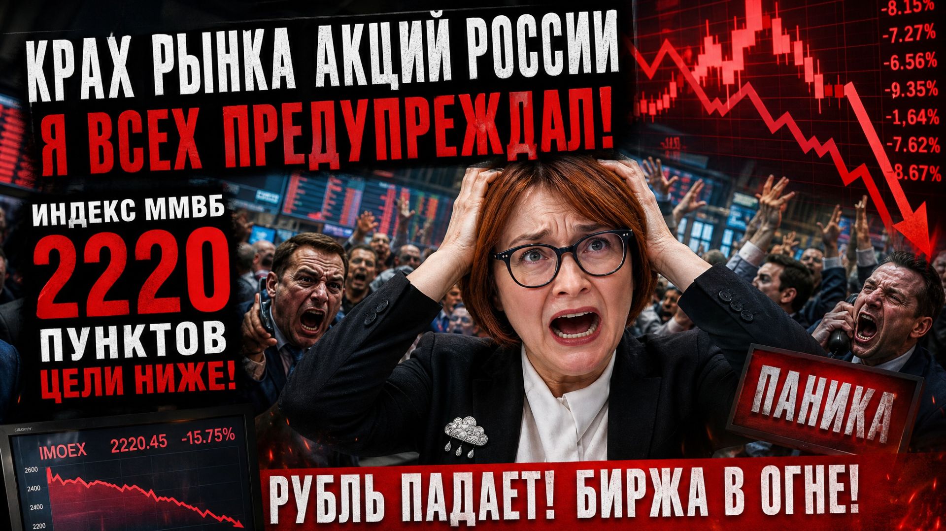КРАХ РЫНКА АКЦИЙ РОССИИ!!! Я ВСЕХ ПРЕДУПРЕЖДАЛ!!! ИНДЕКС ММВБ ПО 2220 ПУНКТОВ / ЦЕЛИ НИЖЕ...
