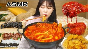 Мукбанг - жареная курица и токпокки - острая подача