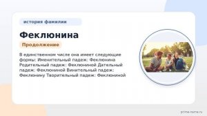 Фамилия Феклюнина: происхождение, значение и склонение