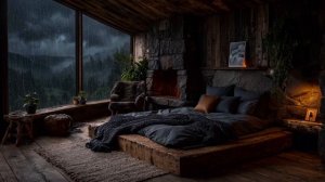 ШУМ ДОЖДЯ ЗА ОКНОМ В УЮТНОЙ ГОРНОЙ СПАЛЬНЕ 🌧️🔥 ДЛЯ СНА И ГЛУБОКОГО РАССЛАБЛЕНИЯ
