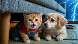 Рыжий котенок один дома во время грозы… Потерянная собака спасает его от вора!🐱⛈️🐶😱