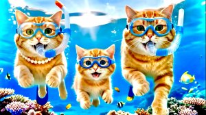 Мама кошка и котёнок плавают  ❤️ Милые ИИ Мультики для Детей